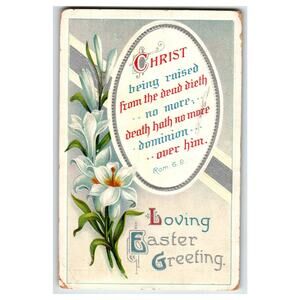 Antique 1911 Embossed Easter Lilies Postcard Religious Verse International Art